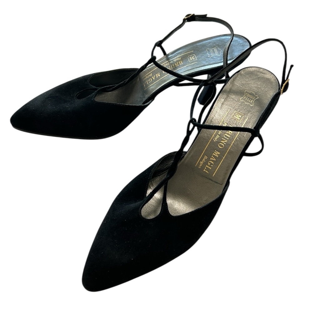 VTG Bruno Magli Black Velvet Strappy Heels